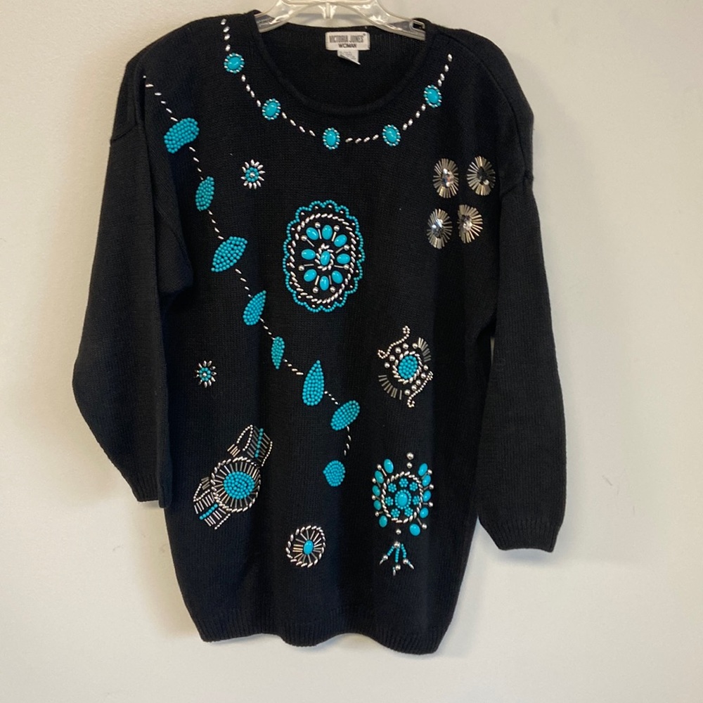 Victoria jeans black sweater with detailed beads size 1X